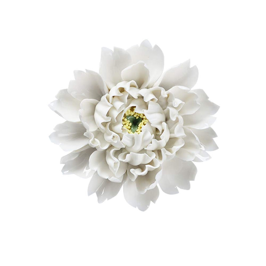Handmade Ceramic Flowers Sculpture Home Hanging 3D Wall Art Decor for Living Room Bedroom White Peony 5.9