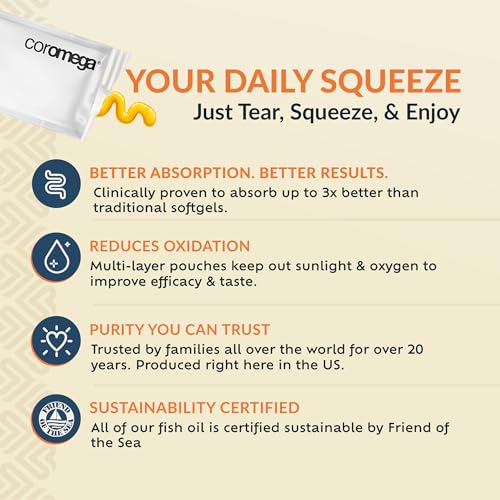 Coromega MAX 2400mg Omega-3 Fish Oil + Vitamin D Squeez