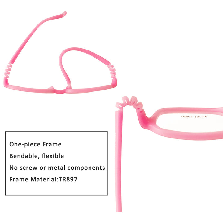 Children Optical Glasses Frame TR90 Flexible Bendable One-piece Safe Eyeglasses Girls Boys Square Pink
