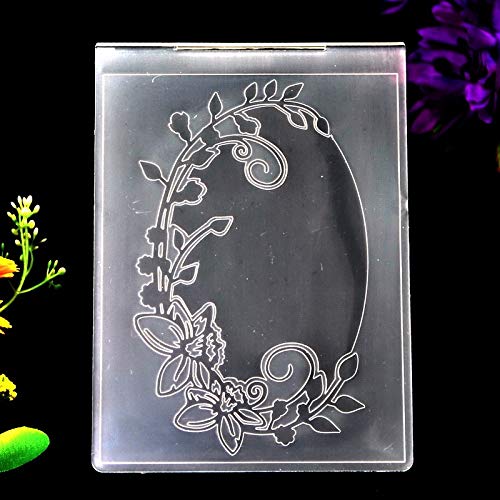 Flowers Leaves Oval Frame Plastic Embossing Folders for Card Making Scrapbooking and Other Paper Crafts, 10.5x14.5cm