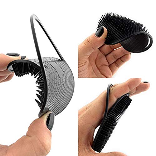 GBS Soft Pocket Shower Palm Hair Brush. Massage &amp; Head Scratcher. 4-Pack - 2 Gray 2 Black Shower Shampoo Brush - Head Scrubber Promotes Hair Growth. Multi Use for Women Men Beard !