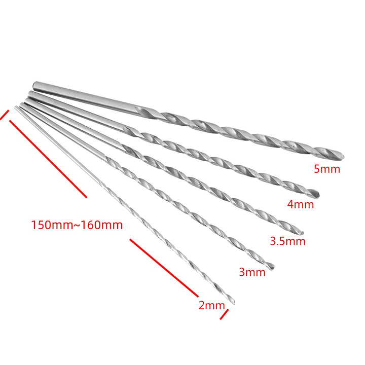 Extra Long Drill Bit Set, High Speed Steel Straight Shank Drill Bit 2/3/3.5/4/5mm Diameter 150mm to 160mm Long Drill Bit for Wood