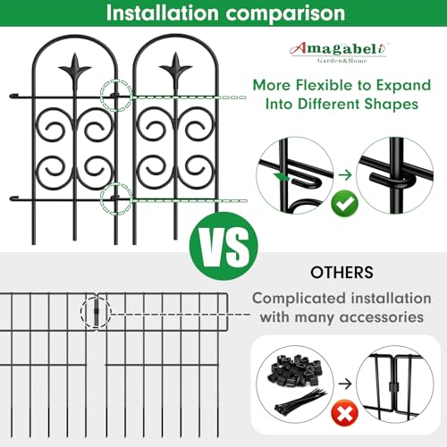 AMAGABELI GARDEN &amp; HOME 8 Panels Decorative Garden Fences and Borders for Dogs 32in(H)×10ft(L) No Dig Metal Fence Panel Garden Edging Border Fence for Animal Barrier Fencing for Flower Bed Yard Patio