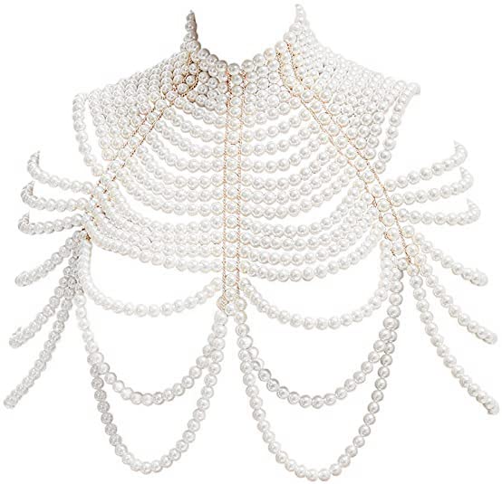 Pearl Body Chain Jewelry For Women - Fashion Handmade Pearl Body Chain Shoulder Necklace Bra (Style 1-White)