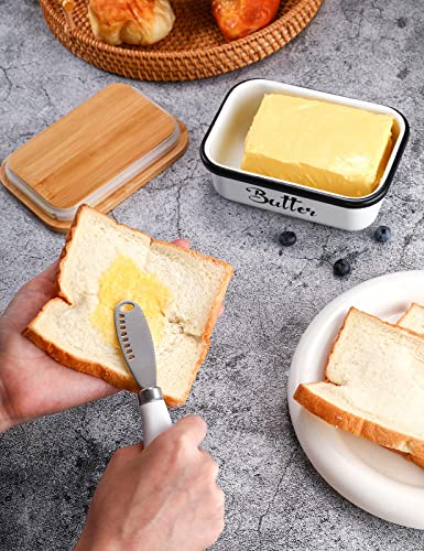 Butter Dish with Lid,Butter Dish for Countertop, Metal Butter Keeper with Stainless Steel Multipurpose Butter Knife,Large Butter Container with Silicone Home Decor Kitchen Gift White