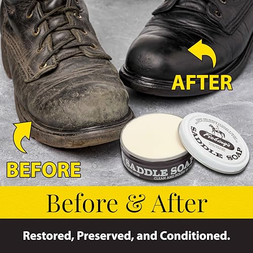 Fiebing&#39;s White Saddle Soap for Leather (12 oz Tin) - Leather Cleaner &amp; Conditioner to Soften, Protect &amp; Restore Leathercraft - Leather Soap for Car Seat, Couch, Shoe, Purse, Boot, Bag, &amp; Saddles