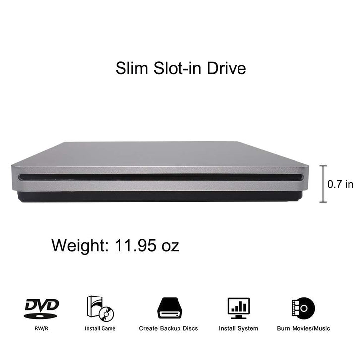 External CD DVD Drive USB C CD DVD Burner/Writer Slim Portable Slot in CD DVD Reader for MacBook Pro/Air/Mac/Laptop/Windows10 (Sliver)
