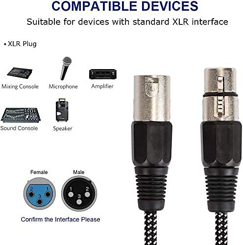 XLR Cable 6 FT, 3 Pin Nylong Braided Balanced XLR Male to XLR Female Microphone DMX Patch Cords (Pure Copper Conductors)