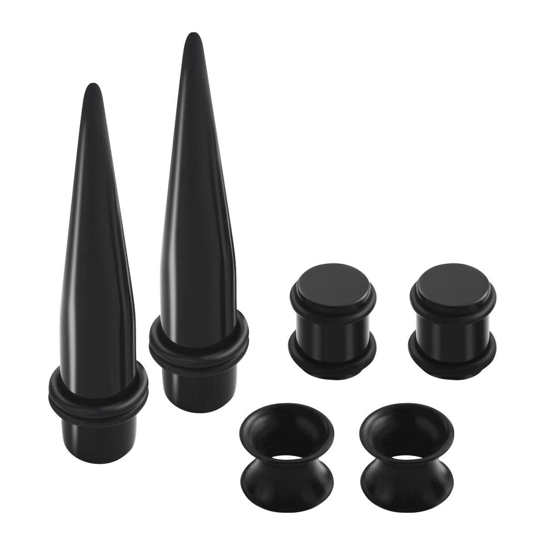 Acrylic Ear Stretching Kit Tapers Plugs Silicone Tunnels Gauges Expander 14G-00G Jewelry 50 Pieces Set (black)