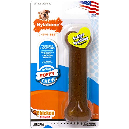 Puppy Chew Teething Bone, Toys for Teething Puppies, Chicken Flavor, Medium, Up to 35 Ibs, 1 Count