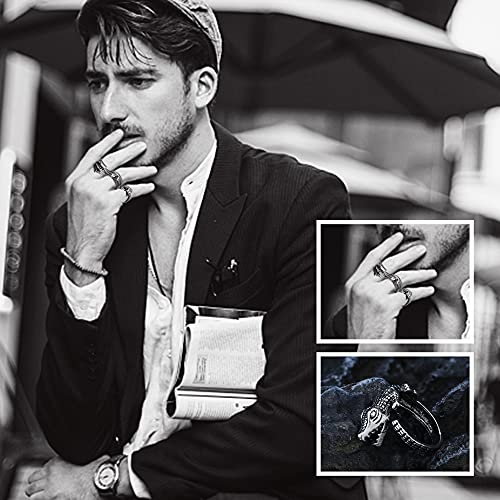 16Pcs Gothic Open Rings Set For Men Women Punk Adjustable Snake Dragon Claw Animal Rings Vintage Goth Skull Rings Indie Aesthetic