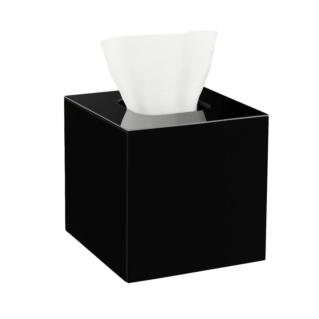 Facial Tissue Dispenser Box Cover Square Black Acrylic Mask Case Holder with Magnetic Bottom, Dryer Sheet Holder for Car, Bathroom, Laundry, Office, Counter and Table, 5.51 x 5.51 x 5.91 Inches