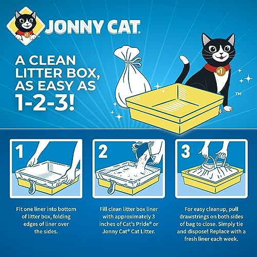Jonny Cat Litter Box Liners: Heavy Duty - Tear &amp; Leak Resistant - Drawstring Close - Jumbo, 5 Count