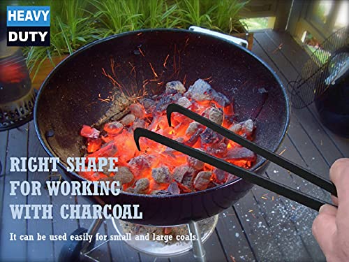 Charcoal Tongs, BBQ Charcoal Tongs, 15.75 Inch, Charcoal Tongs For Grill, Heavy Duty, Charcoal Cherry Picker Tool, Charcoal Grill Rake, Charcoal Grill Poker, Fire Tongs, Camping Fire Poker,Grill Tongs
