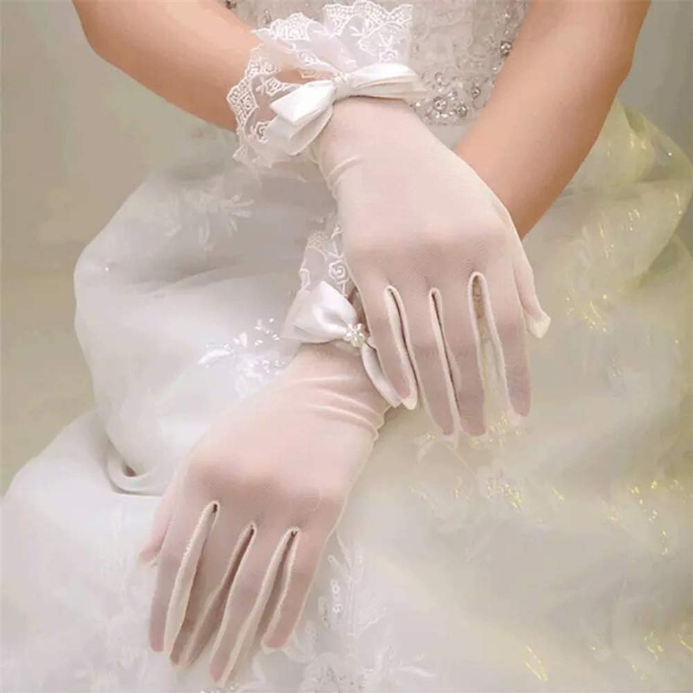 R STAR Floral Short Lace Gloves, Women Wrist Length Glo