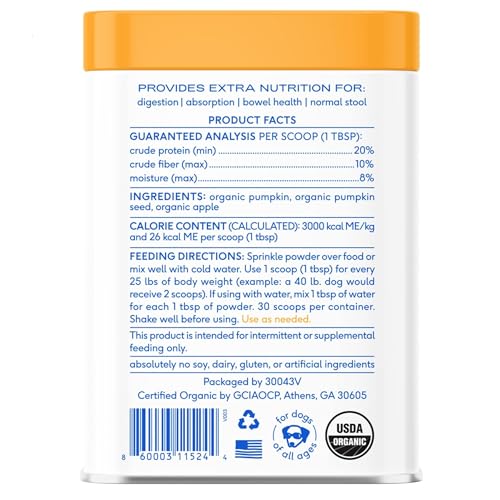 Pumpkin for Dogs - Organic Powder Pumpkin Puree Dog Food Toppers -Rich in Fiber Supplement Powder Helps with Digestion, Nutrient Absorption, Diarrhea, Constipation & Upset Stomach-30 Scoops