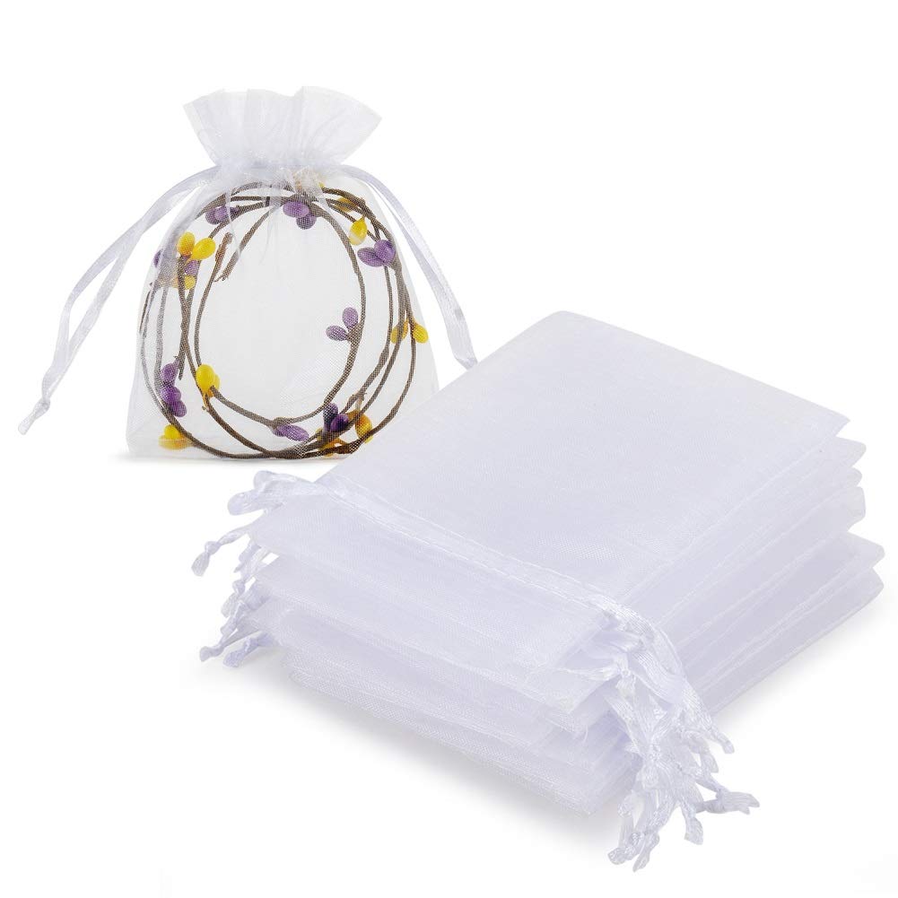HRX Package 100pcs White Organza Jewelry Bags Drawstrin