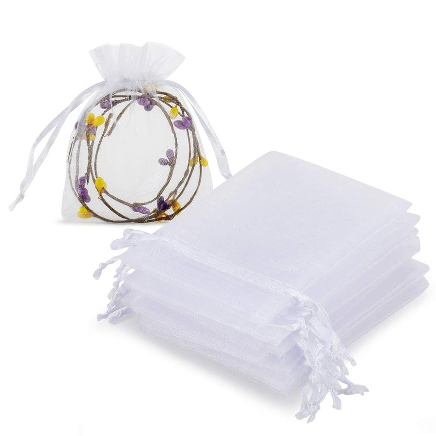 HRX Package 100pcs White Organza Jewelry Bags Drawstrin