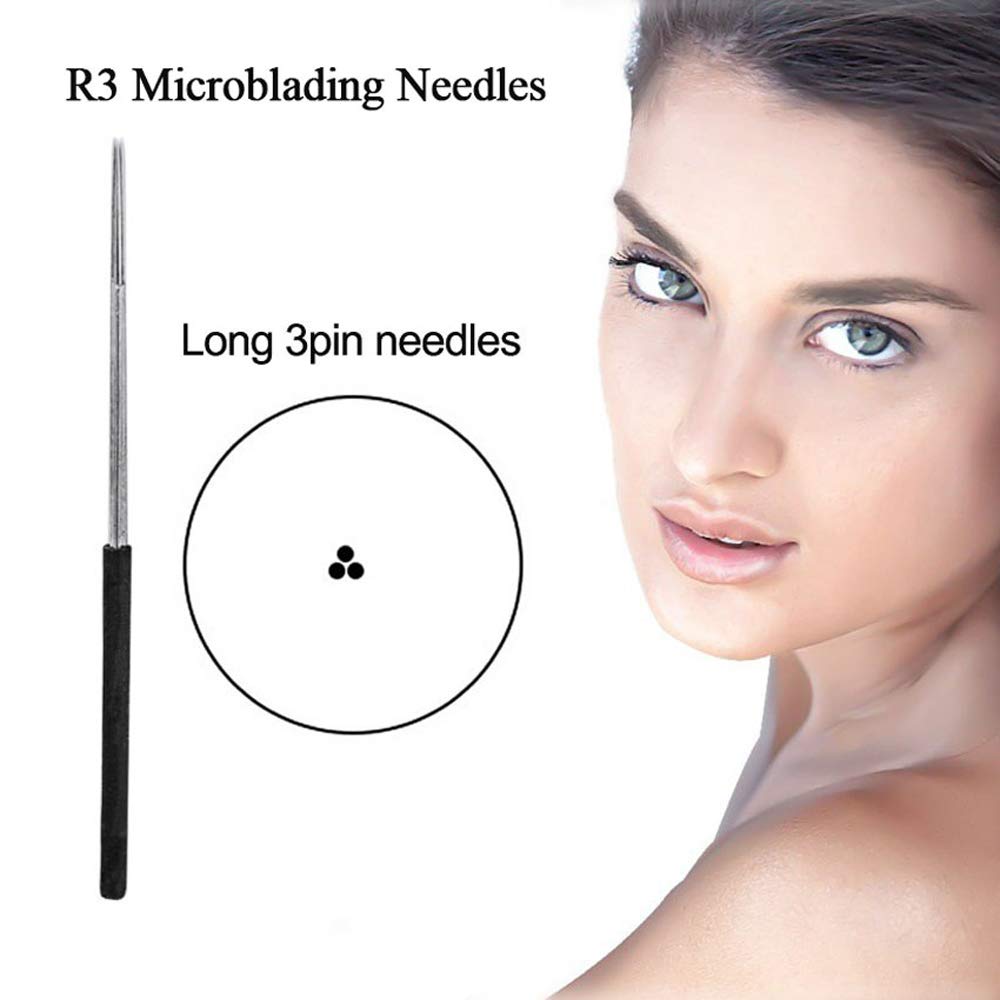 Microblading Needles,50Pcs Permanent Makeup Tattoo Manual Eyebrow Needle 3 Pin Round Blades