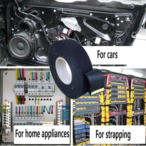 4 Rolls Wire Loom Harness Tape, Wiring Harness Cloth Tape, Black Adhesive Fabric Tape for Automobile Electrical Wire harnessing Noise Damping Heat Proof 19 mm X 15m
