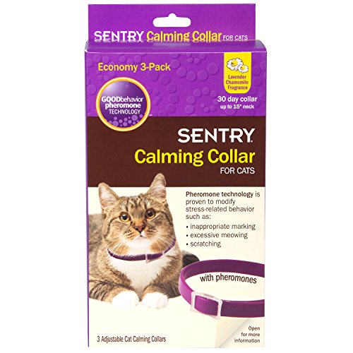 SENTRY Calming Collar for Cats, Up to 15-Inch Neck, Includes Three Cat Calming Collars, Lavender Chamomile Fragrance