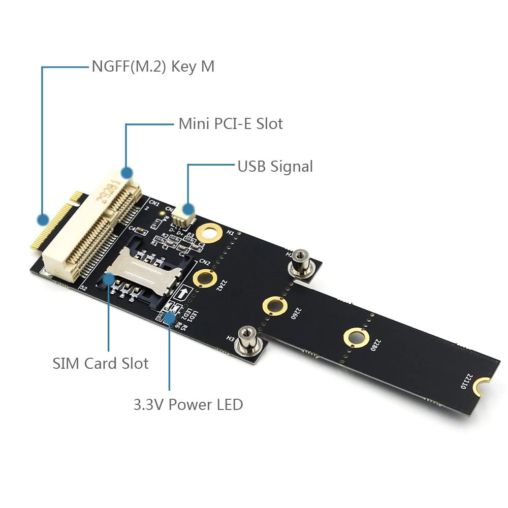 HLT Mini PCI-E to M.2(NGFF) Key M Adapter with SIM Card