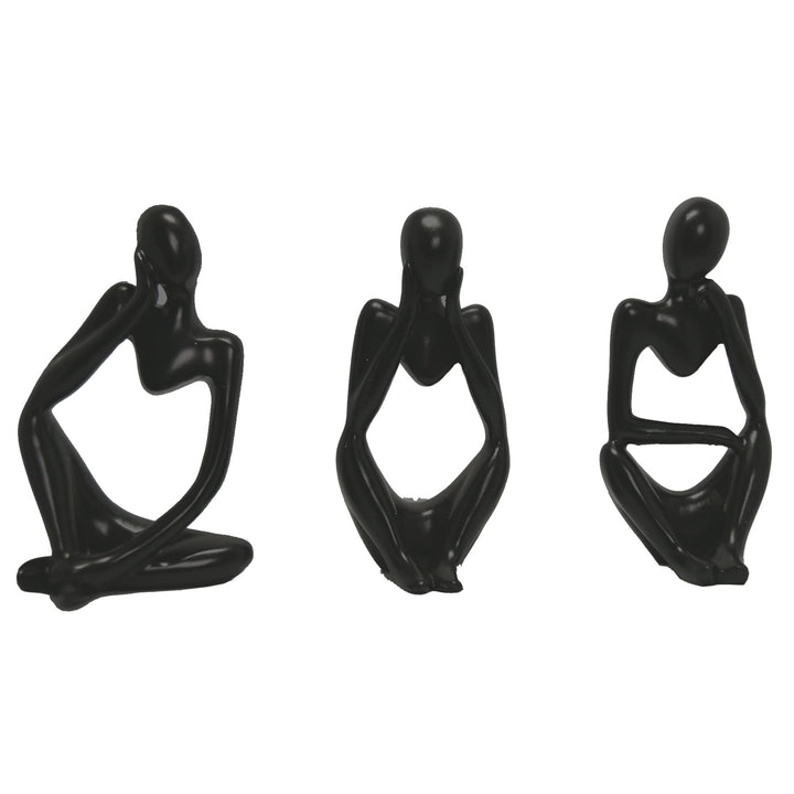 3 Piece Thinker Statue Set Mini Abstract Resin Thinker Statue for Modern Home or Office Creative Home Decor (Black)