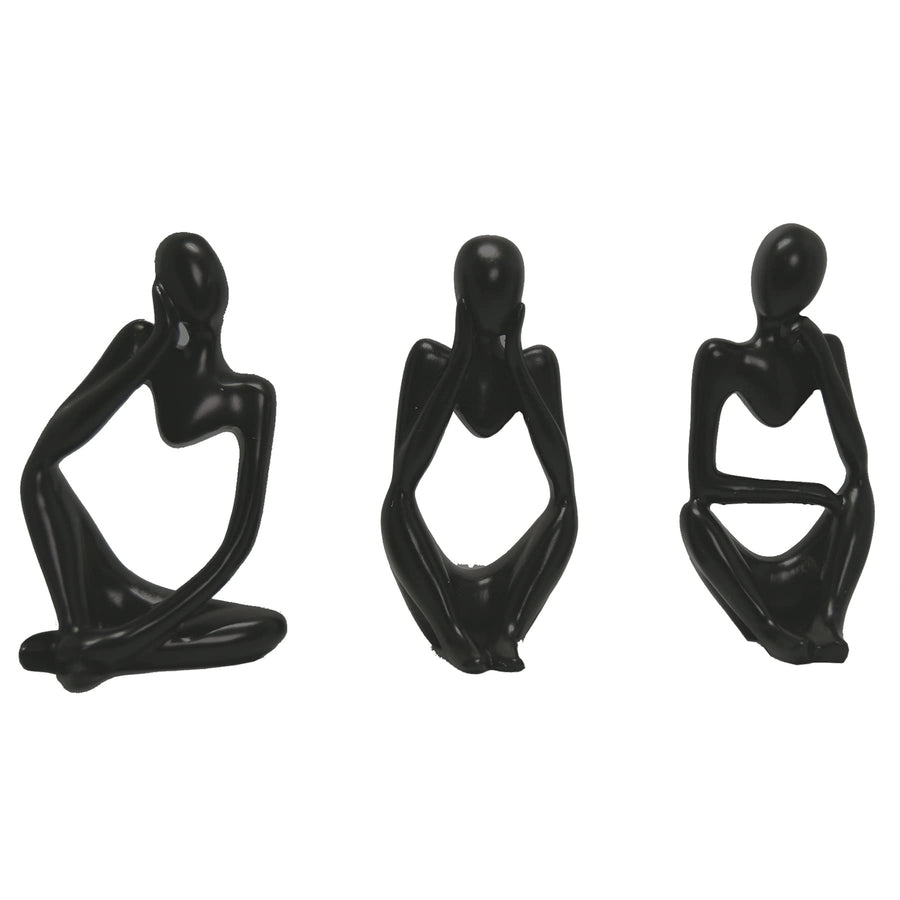3 Piece Thinker Statue Set Mini Abstract Resin Thinker Statue for Modern Home or Office Creative Home Decor (Black)