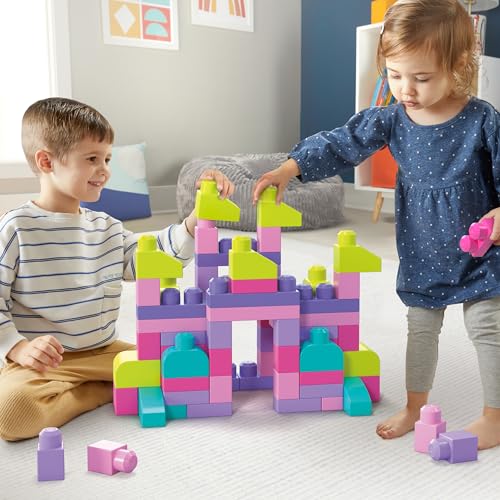 BLOKS First Builders Toddler Blocks Toys Set, Big Building Bag with 80 Pieces and Storage, Pink, Ages 1+ Years
