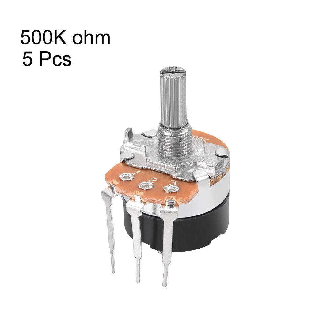 WH138 Potentiometer with Switch B500K Ohm Variable Resistors Single Turn Rotary Carbon Film Taper 5pcs