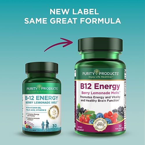 B-12 Energy Berry Lemonade Melt w/Super Fruits Methylcobalamin B12 - Vitamins B6, D3, Folic Acid and Biotin - High Absorption MecobalActive B 12-30 Melting Tablets