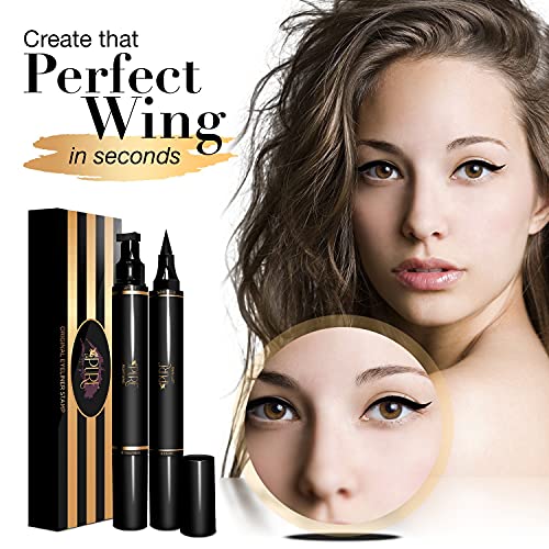 Wing Eyeliner Stamp Pens 2x Liquid Cat Eye Winged Eyeliner Stamp &amp; Fine Tipped Pen Eyeliner Stencil Smudge Proof Black Eye Liner Tiktok Trend Items Sweatproof -Black 10mm