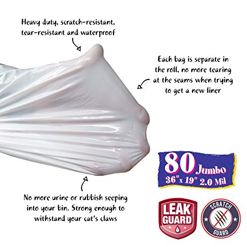 80 Count Litter Box Liners Super Thick, Durable, Easy Clean Up Jumbo Drawstring Scented Litter Pan Liners, Bags for Pet Cats