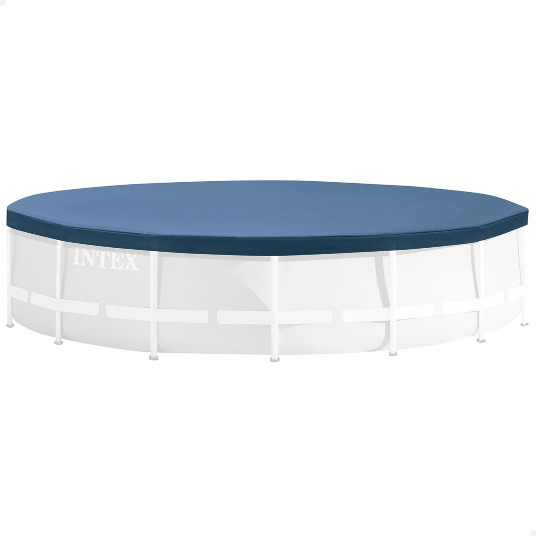 INTEX 28030E Pool Cover: For 10ft Round Metal Frame Pools – Includes Rope Tie – Drain Holes – 10in Overhang – Snug Fit