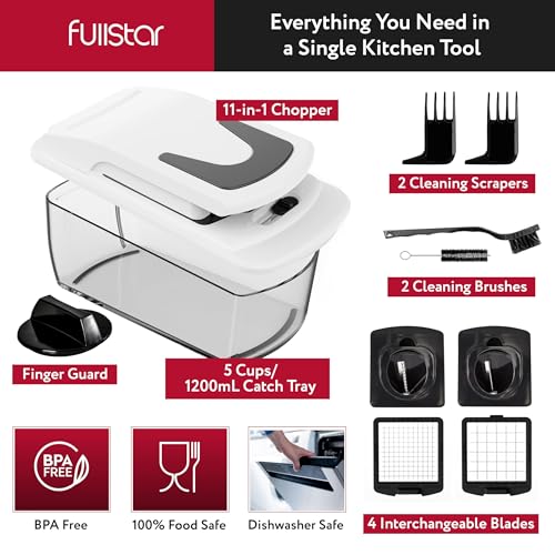 Fullstar Vegetable Chopper - Food Chopper - Onion Chopper - Vegetable Slicer &amp; Spiralizer - Veggie Chopper with Container - Kitchen Gadgets - Home Essentials - Kitchen Accessories (4 in 1, White)