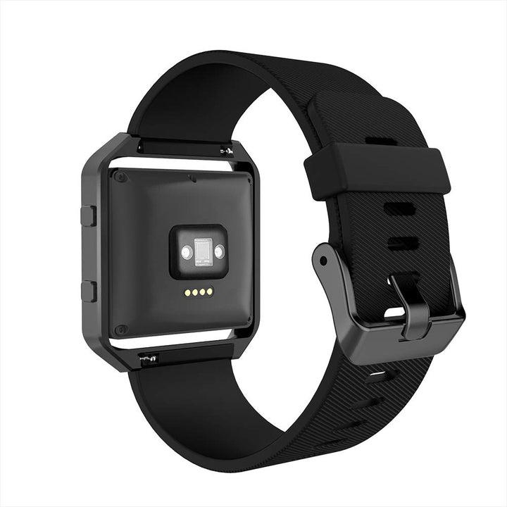 Sport Band Compatible with Fitbit Blaze Smartwatch Sport Fitness, Silicone Wrist Band with Meatl Frame Replacement for Fitbit Blaze Men Women, Large, Black Band+Black Frame