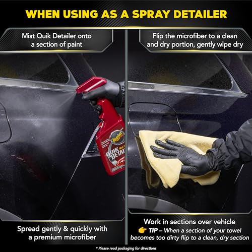 Meguiar&#39;s Quik Detailer Mist &amp; Wipe - Easy to Use Car Spray Detailer Lifts Light Dust, Fingerprints, Smudges, and Fresh Contaminants - Perfect to Enhance Shine and Protection Between Washes, 16 Oz