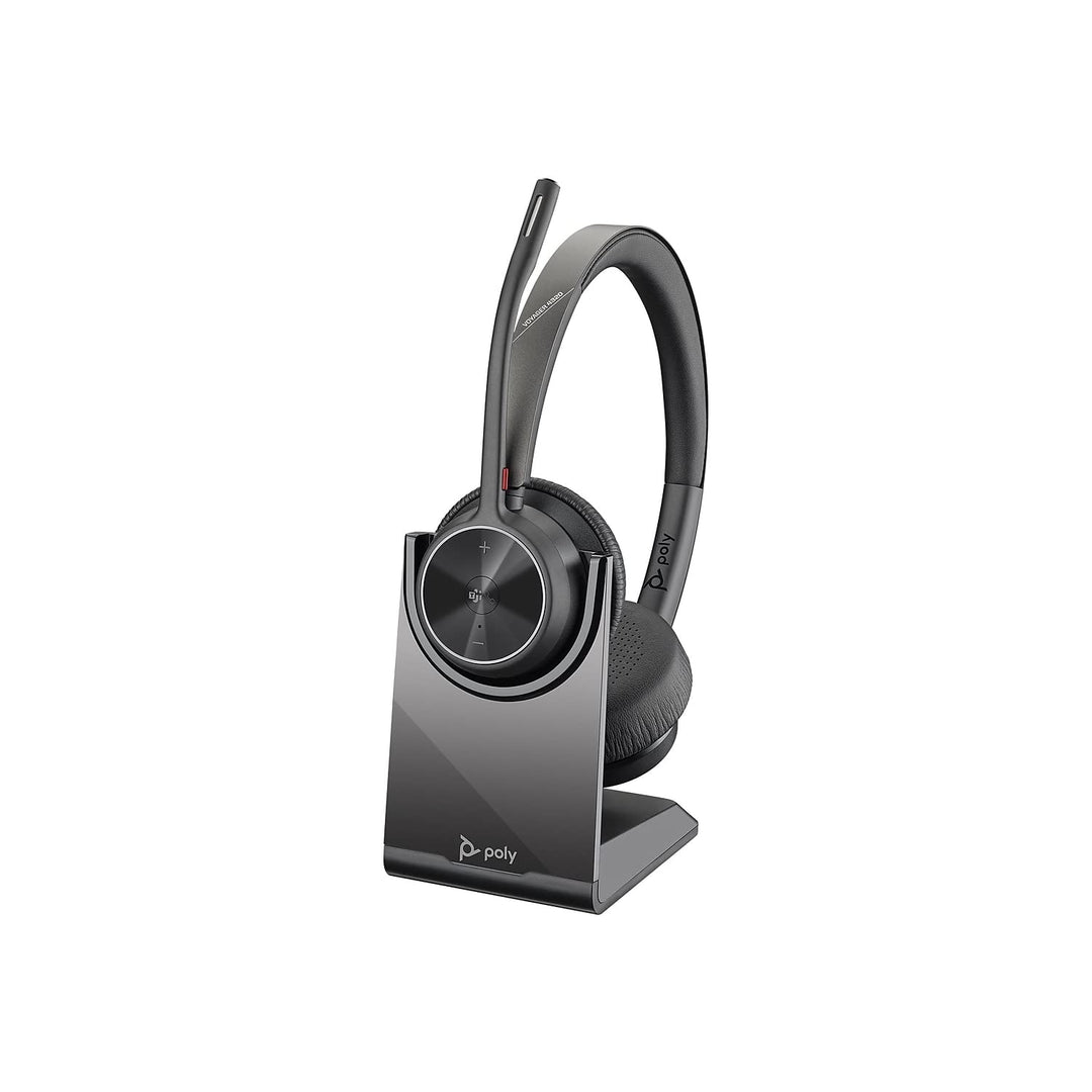 - Voyager 4320 UC Wireless Headset + Charge Stand (Plantronics) - Headphones w/Mic - Connect to PC/Mac via USB-C Bluetooth Adapter, Cell Phone via Bluetooth-Works w/Teams (Certified), Zoom&amp;More