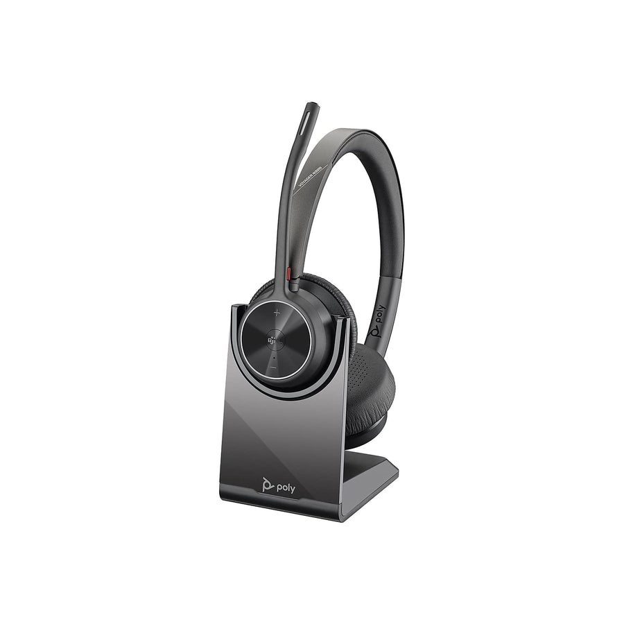 - Voyager 4320 UC Wireless Headset + Charge Stand (Plantronics) - Headphones w/Mic - Connect to PC/Mac via USB-C Bluetooth Adapter, Cell Phone via Bluetooth-Works w/Teams (Certified), Zoom&More