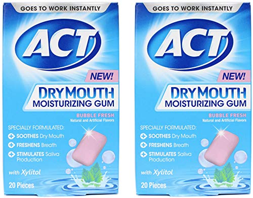 ACT Dry Mouth Moisturizing Gum with Xylitol, Sugar Free Bubble Fresh, 20 Pieces (2 pack)