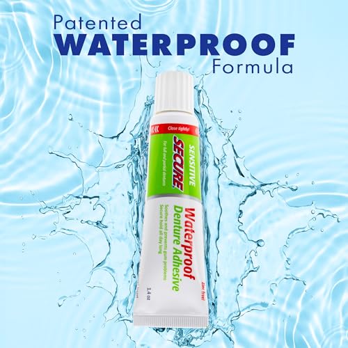 Sensitive Denture Adhesive with Aloe Vera &amp; Myrrh – 12-Hour Max Hold – Patented Waterproof Seal – for All Denture Types – Food Grade Ingredients – FSA HSA Approved – 1.4 oz