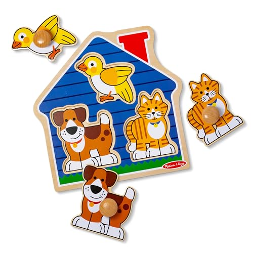 Melissa &amp; Doug Pets Jumbo Peg Wooden Puzzle; Animal Puzzles, Peg Puzzles for Toddlers Ages 1+