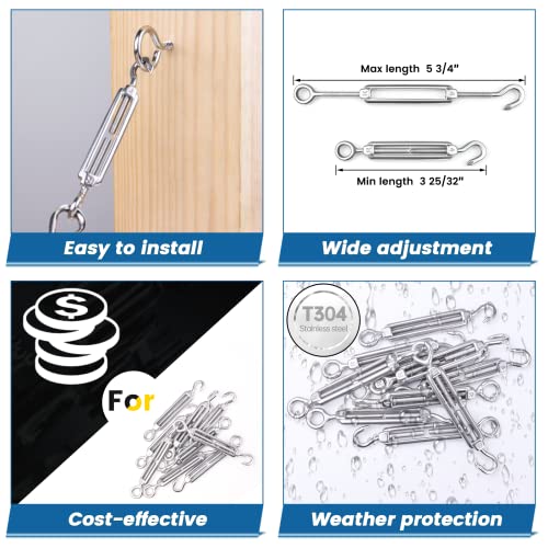 Muzata 5Pack M4 Hook and Eye Turnbuckle for Cable Wire 