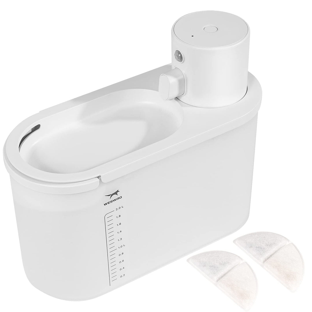 Cat Water Fountain Battery Operated: Automatic Pet Water Dispenser Wireless Powered Inside for Small Dog Pet - 67oz/2L Water Bowl - Ultra Quiet Smart Pump by Motion Sensor - 30-60days Battery Life