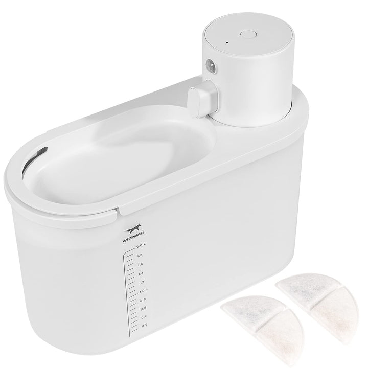 Cat Water Fountain Battery Operated: Automatic Pet Water Dispenser Wireless Powered Inside for Small Dog Pet - 67oz/2L Water Bowl - Ultra Quiet Smart Pump by Motion Sensor - 30-60days Battery Life