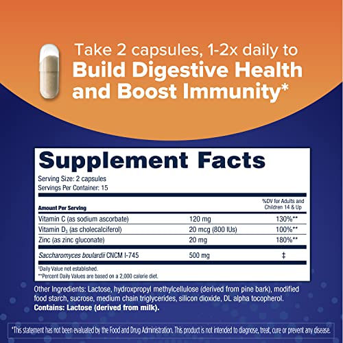 Select Immunity Boost Daily Probiotic & Immune Support Supplement for Women and Men, Saccharomyces Boulardii CNCM I-745 Plus Zinc, Vitamin C & D3 (30 Capsules)