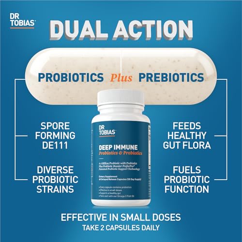Deep Immune Probiotics & Prebiotics, Dual Action Digestion & Immune Support with PreforPro Prebiotics & Delayed Release Spore Forming Probiotics for Women & Men, 60 Capsules, 30 Servings
