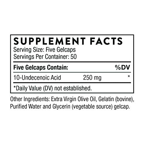 Undecylenic Acid (Formerly Formula SF722) - 250 mg of Undecylenic Acid - Fatty Acid Support for a Healthy Balance of Gut and Vaginal Flora - Gluten Free - 250 Gelcaps - 50 Servings