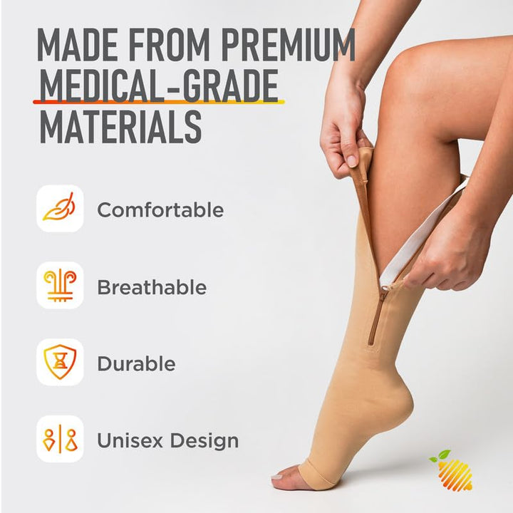 Short Zipper Compression Socks for Women and Men Open T