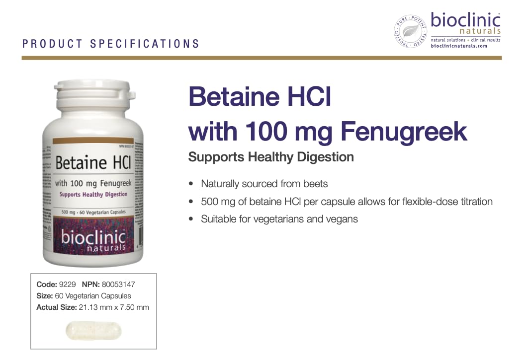 Bioclinic Naturals - Betaine HCL with Fenugreek 60 Vegg